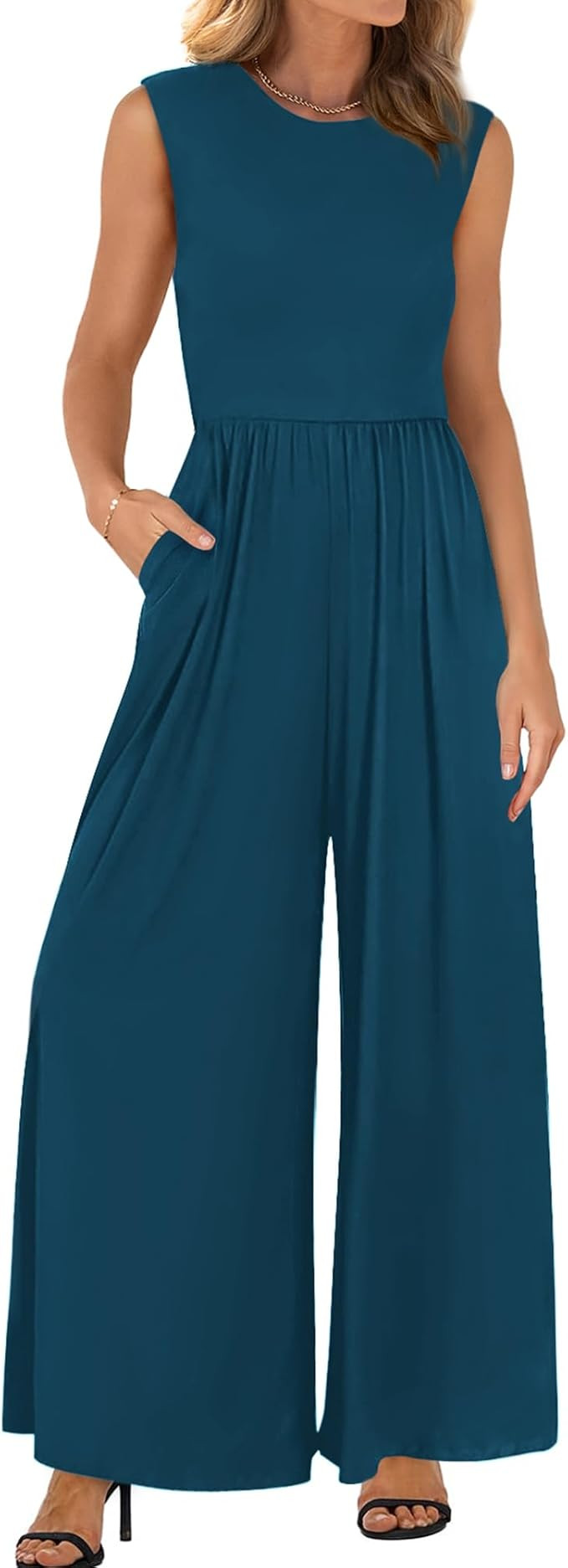 BTFBM Womens Casual Jumpsuits Dressy 2026 Spring One Piece Outfits Crew Neck Sleeveless Knit Wide... | Amazon (US)