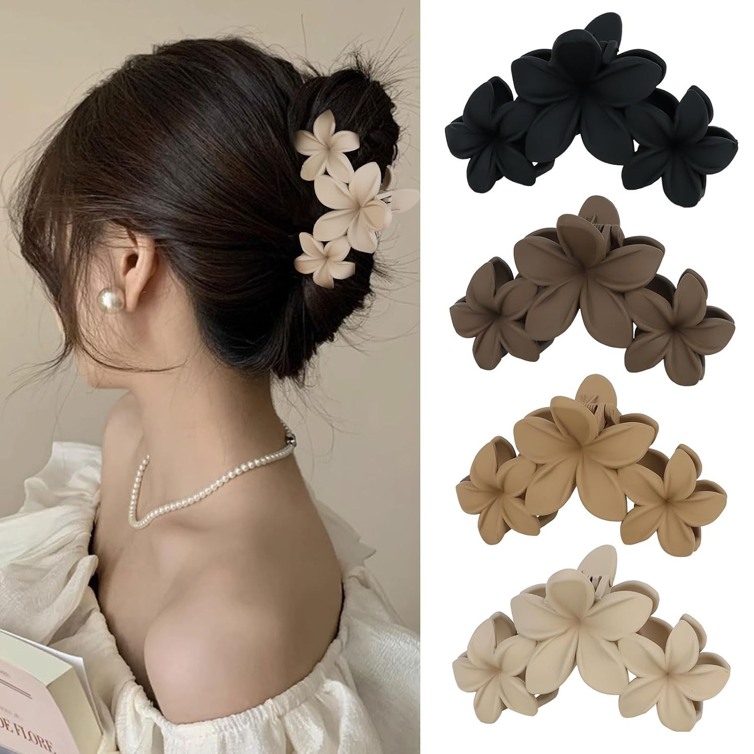 ANBALA 4PCS Hawaiian Plumeria Flower Hair Clips - Large Non-Slip Matte Claw Clips for Women, Stro... | Amazon (US)