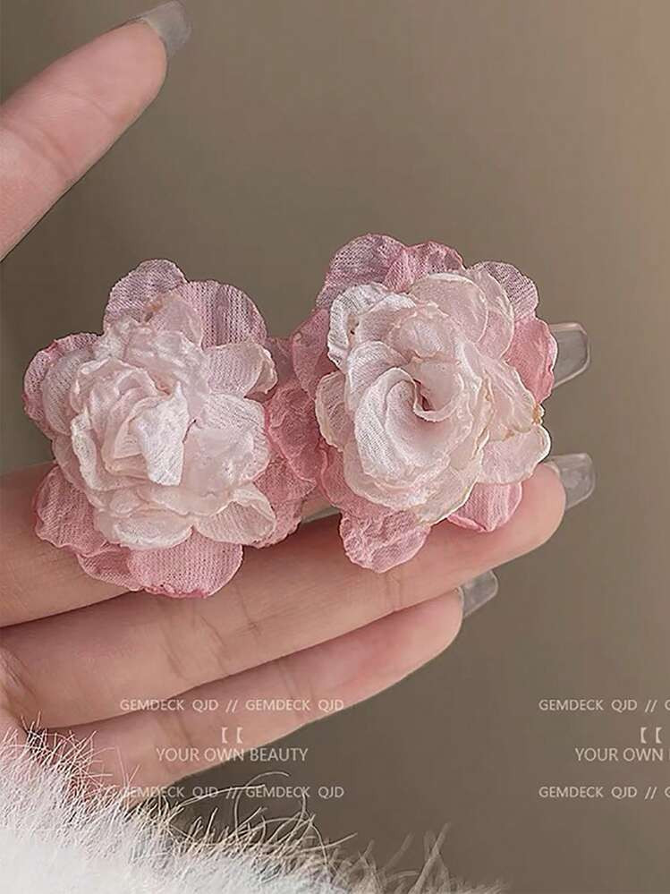 1pair Fashionable French Style Romantic Sweet Rose Shaped Stud Earrings | SHEIN