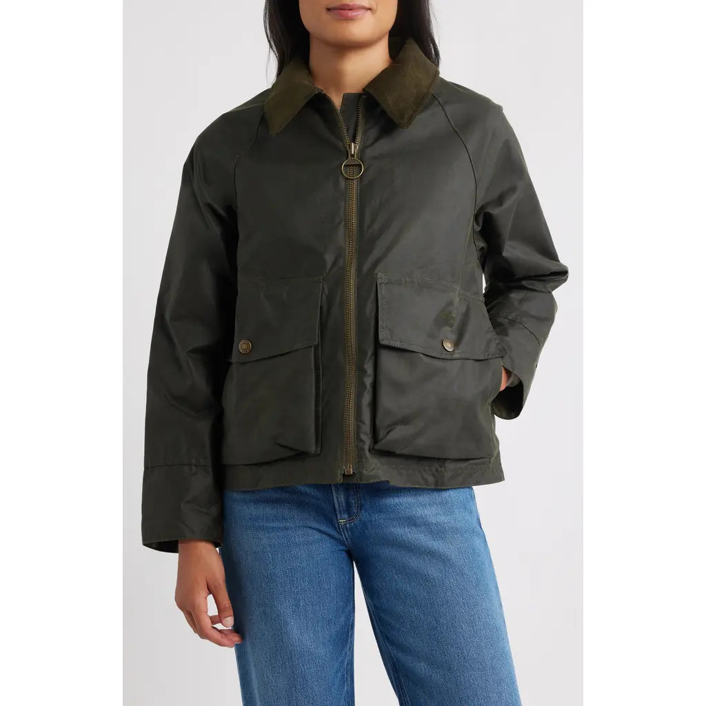 Barbour Croxdale Waxed Cotton Jacket in Archive Olive at Nordstrom, Size 14 Us | Nordstrom