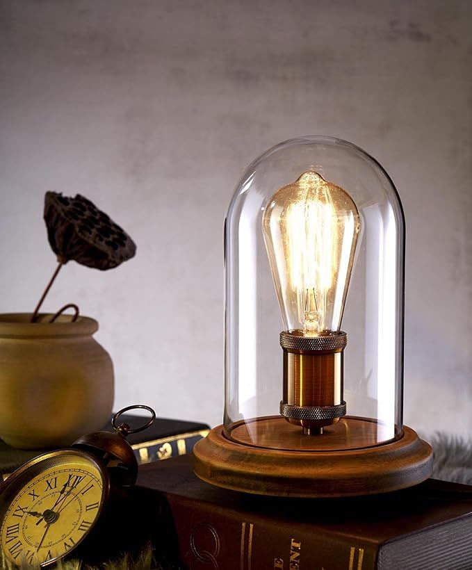 Surpars House Farmhouse Table Lamp, Vintage Desk Decor with Glass Shade, Edison Bulb Included | Amazon (US)