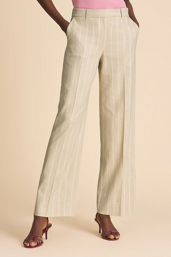 Tinsley Wide-Leg Trouser - CloudWeave :: Laurel Green Stripe | MM LaFleur