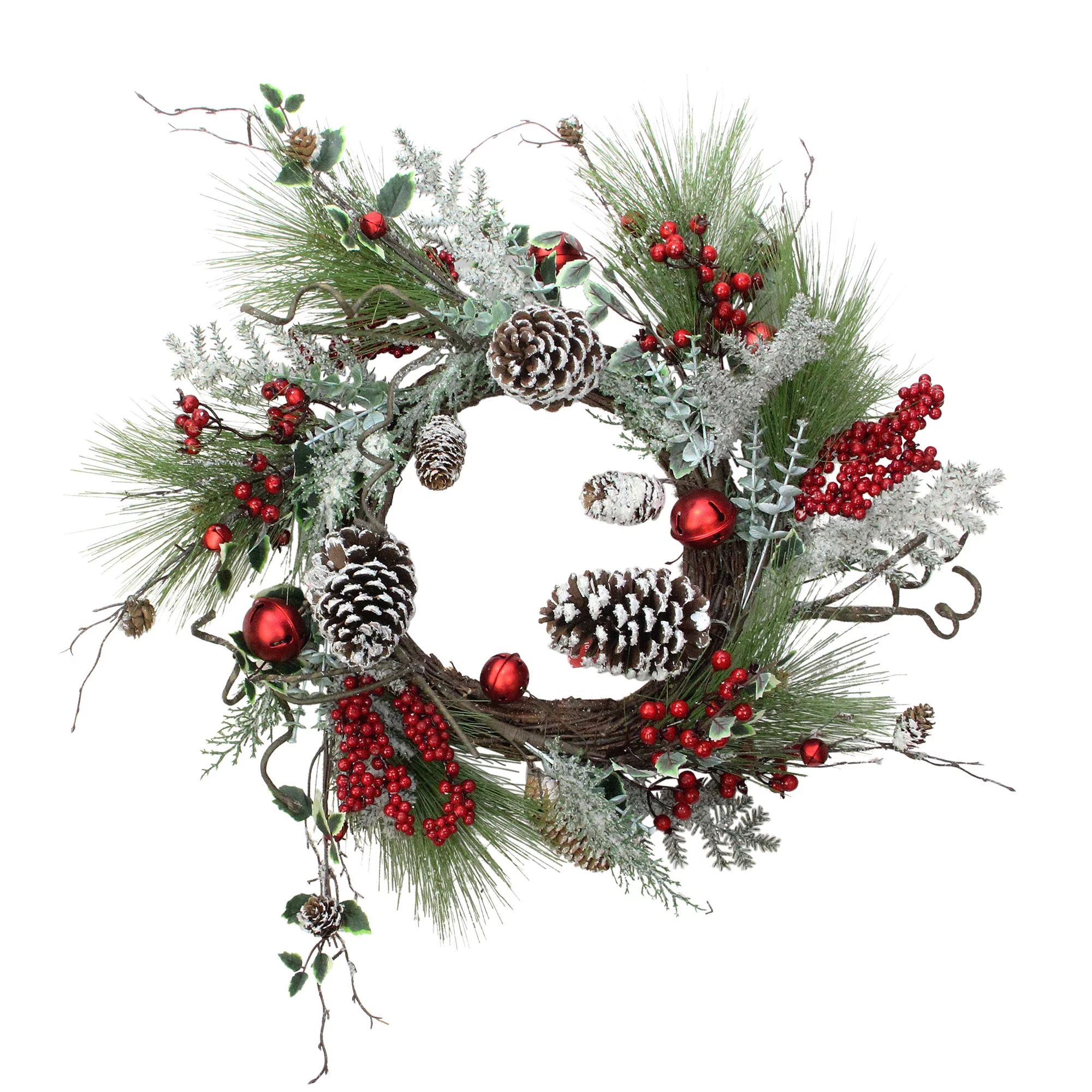 Northlight 24" Unlit Frosted Bells, Berries and Pine Cones Artificial Christmas Wreath | Walmart (US)