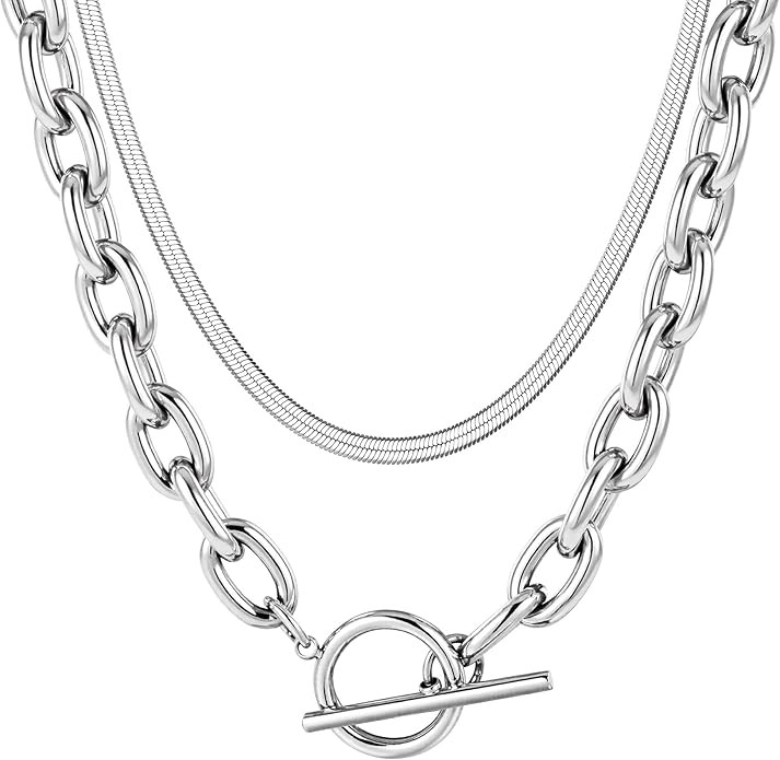TEN MIRO 18k Chunky Gold Necklace for Women Sweatproof, Non Tarnish Chunky Layered Chain Necklace... | Amazon (US)