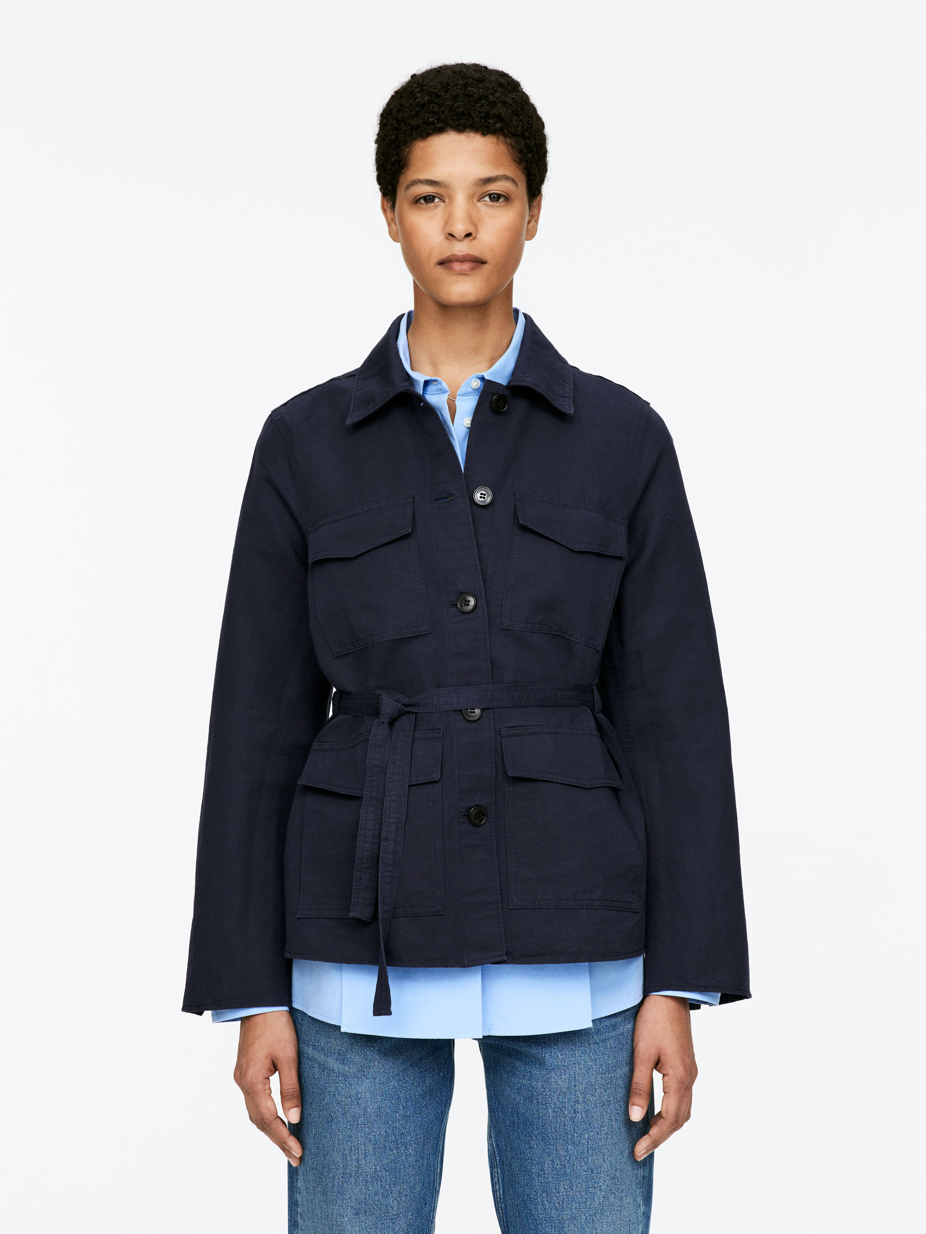 Belted Overshirt – Dark Blue – Women – ARKET GB | Arket UK