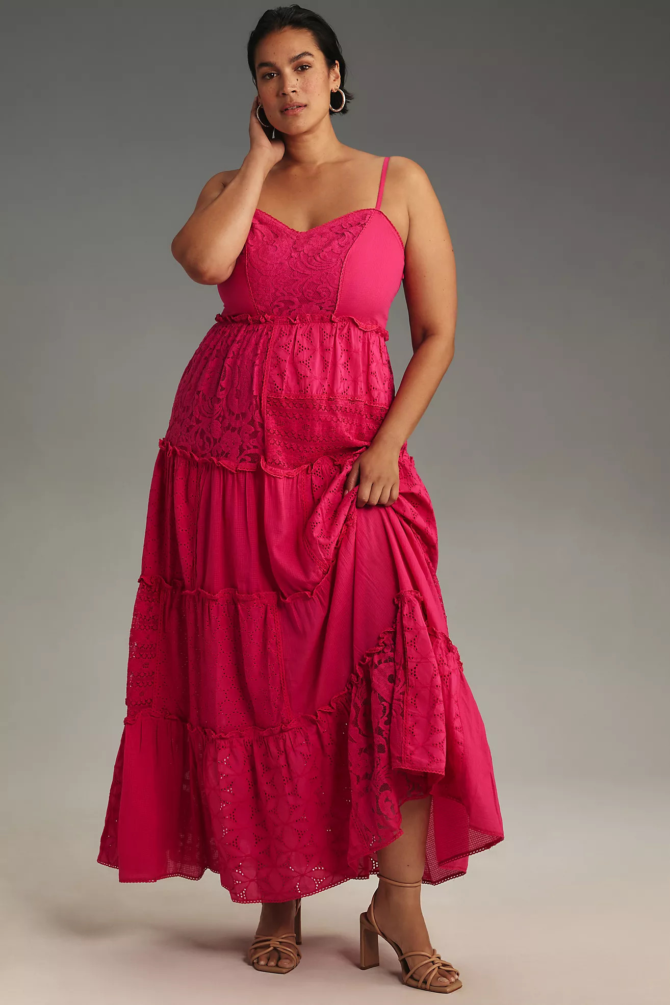 Bhanuni by Jyoti Sleeveless Patchwork Lace Tiered Midi Dress | Anthropologie (US)