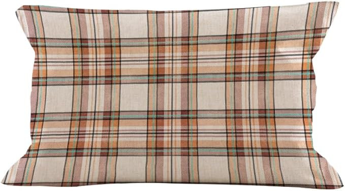 AOFANGGO Fall Pillow Cover Autumn Decorative Throw Pillow Case 12x20 Inch Faux Linen Autumn Plaid... | Amazon (US)
