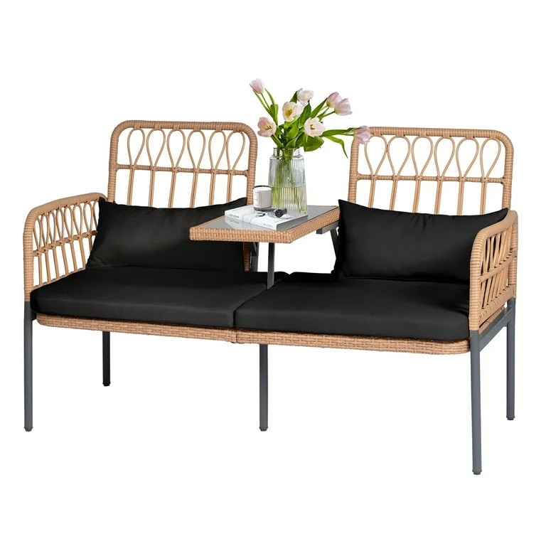 Tappio Outdoor Rattan Loveseat, Patio Rattan Conversation Set Seat Sofa Cushioned Loveseat Table ... | Walmart (US)