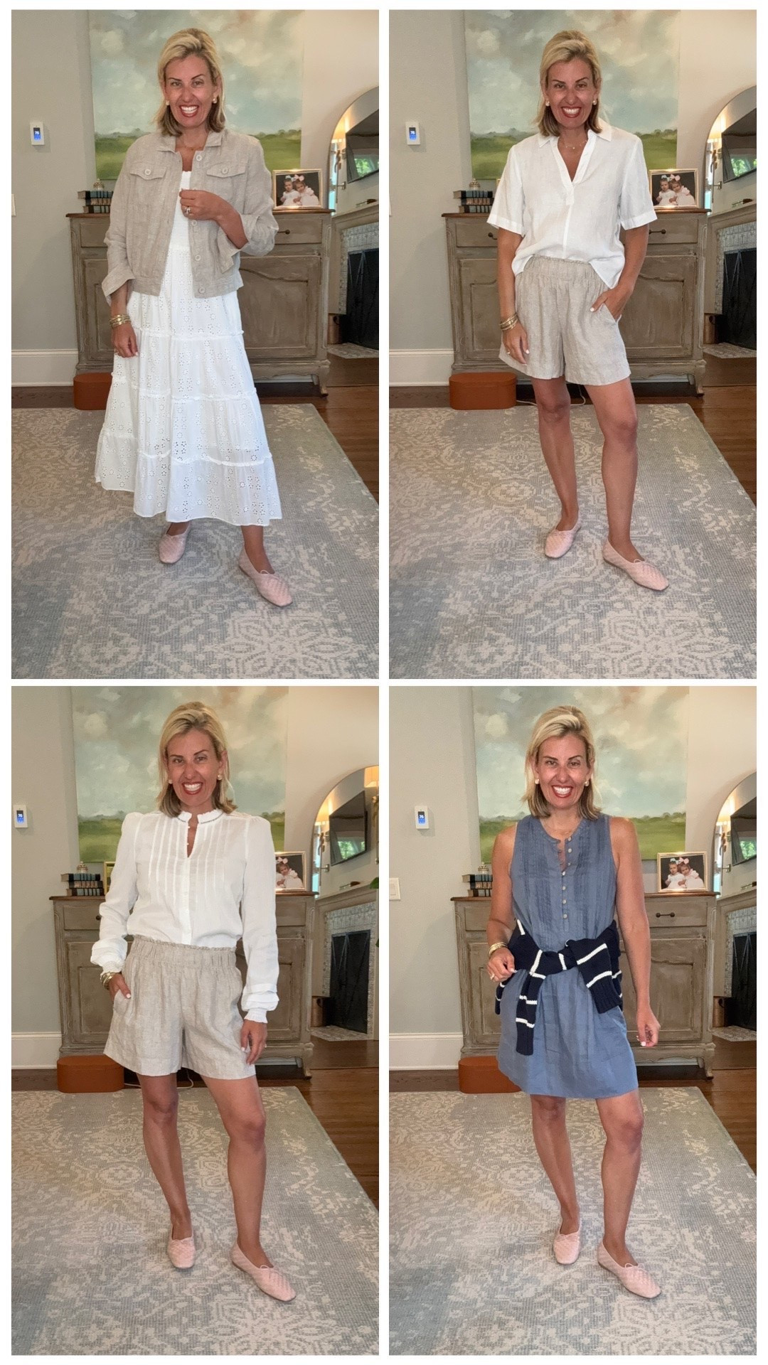You know the drill… sweating in the parking lot and freezing the second you walk inside. Rounding up the
outfits I will reach for all summer: easy pieces with a layer for when the AC is working overtime.
Tops, sweater, jacket, dresses size XS
Shorts size s
Shoes- size down to 7 (usually 8)
@quince #quincepartner

#LTKdayinmylife #LTKmomlife #LTKSeasonal