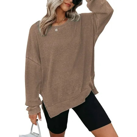 Wassery Women Sweatshirts Casual Solid Color Long Sleeve Crew Neck Pullovers Autumn Winter Loose Fit Tops Streetwear | Walmart (US)