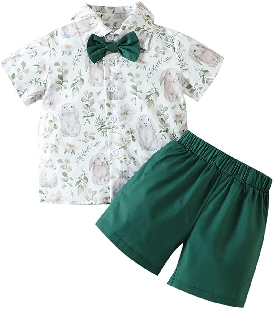 Adokioths Toddler Baby Boy Shorts Sets Easter Outfit Infant Bunny Print Button Up Shirt Top+Short... | Amazon (US)