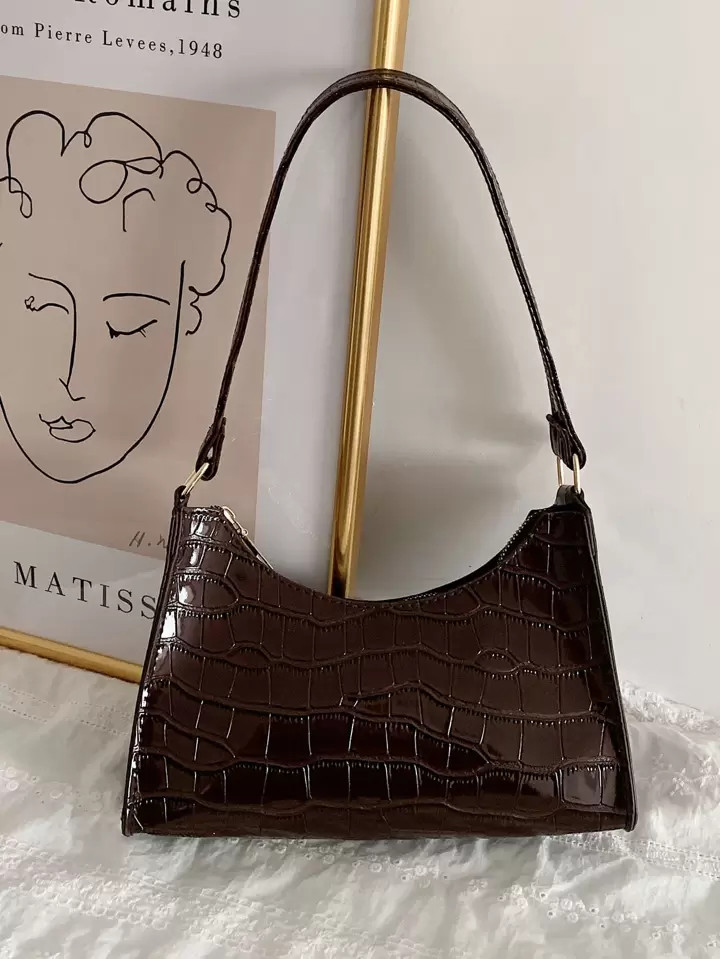 Croc Embossed Baguette Bag | SHEIN