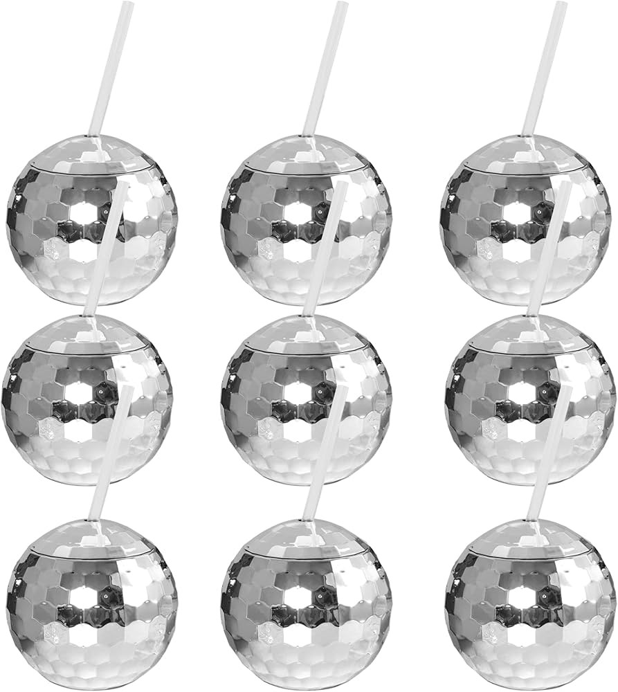 URMONA Disco Ball Cups, 9 Pack, Silver Disco Party Cups with Lid and Straw, Tumbler Disco Flash B... | Amazon (US)