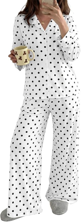 Tankaneo Womens Button Down Pajama Sets Long Sleeve 2 Piece Lounge Sets | Pjs, Polka Dot, Fruit P... | Amazon (US)