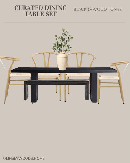 Black dining table, black dining bench, wishbone chairs, dining chairs, wood chairs 

#LTKhome #LTKFind