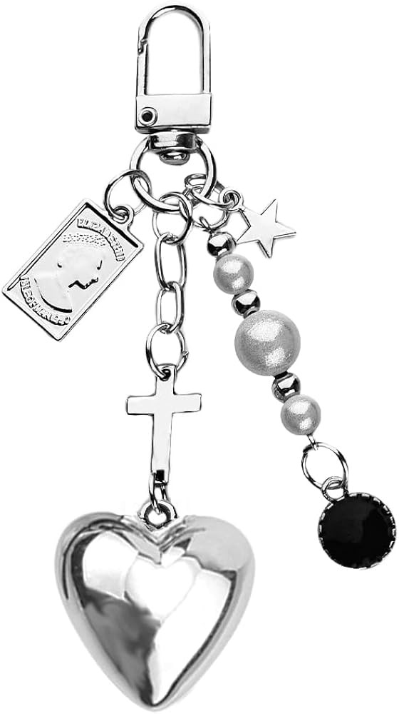 Bag Charms Y2K Silver for Handbags Purse Keychain Charm Goth Silver Heart Keychain Y2K Black Goth... | Amazon (US)