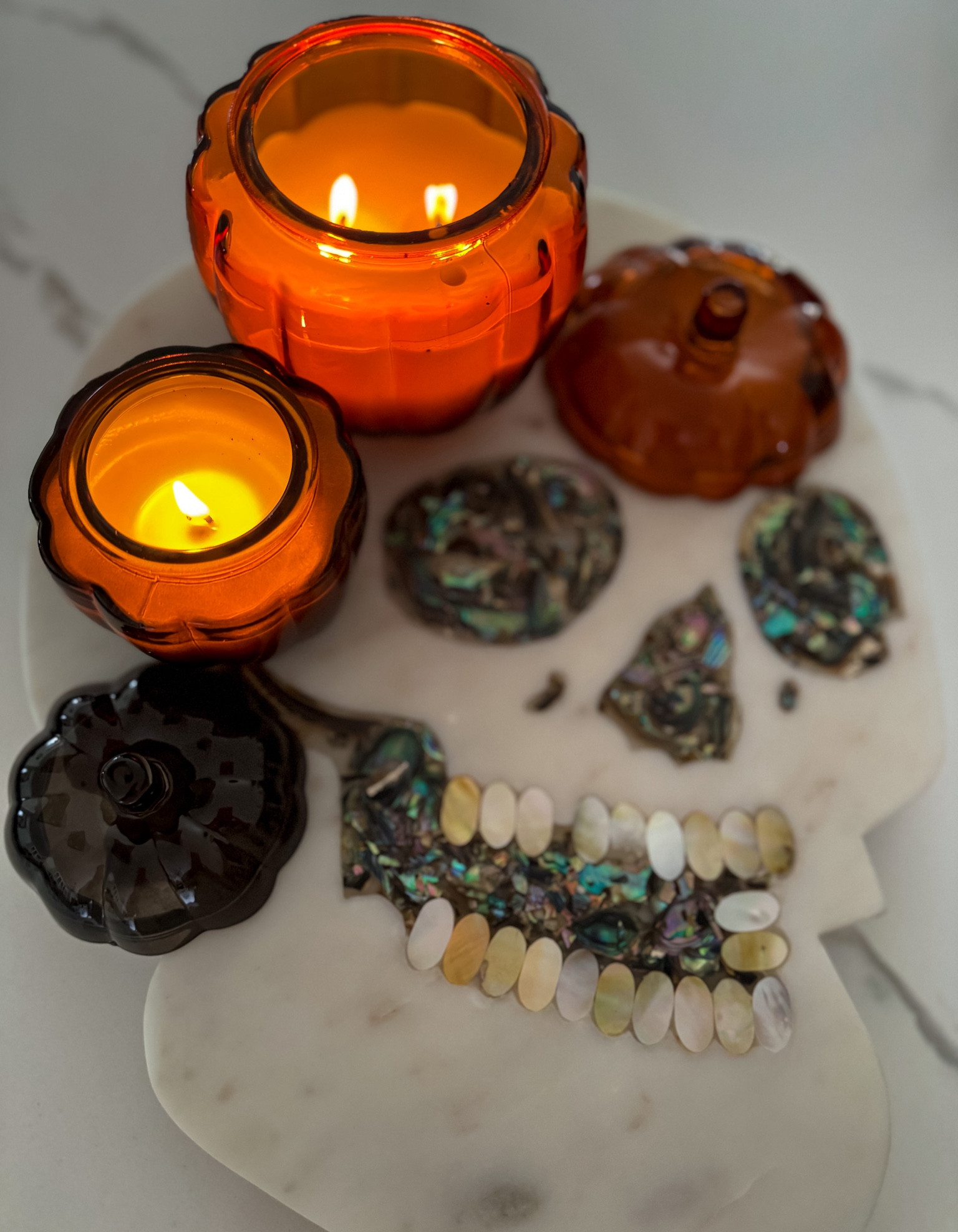 Pumpkin candle. Skull cheese board. Marble cheese platter. Halloween decor. Kitchen Halloween  

#LTKhome #LTKHalloween #LTKSeasonal