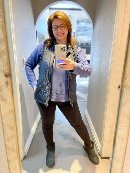 The famous $12 Wal-Mart sweatshirt with my new favorite leggings and go- to vest.

#LTKunder50 #LTKcurves #LTKFind