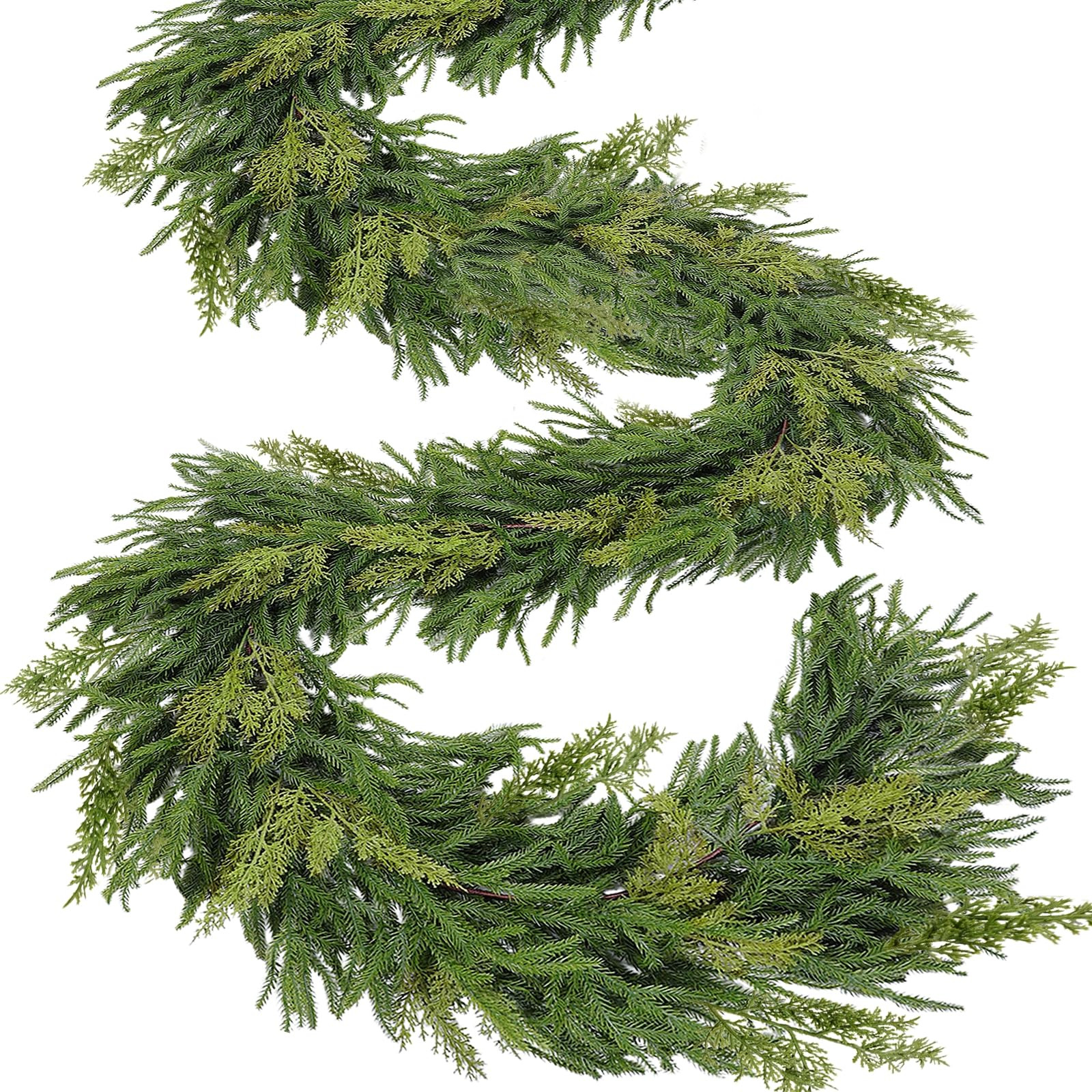 Thicker&Lush - Mixed Pine&Cedar - 9Ft by 12 Inch Christmas Garland Norfolk Pine Garland,Real Touch Cedar Garland,Realistic Soft Faux Greenery Cypress Garlands for Mantle Fireplace Stair Outdoor Indoor | Amazon (US)