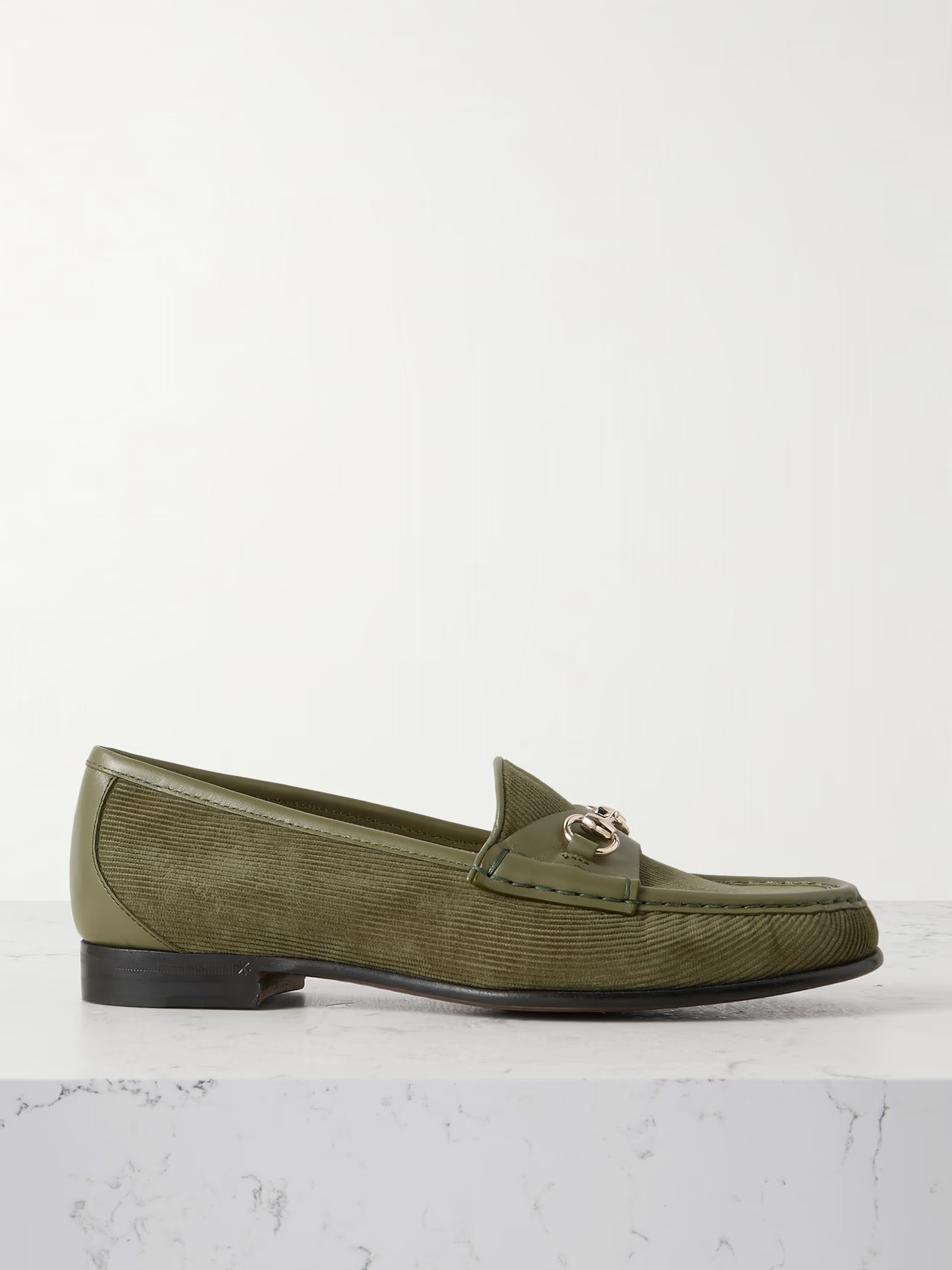 Gucci - Horsebit-embellished Corduroy And Leather Loafers - Green | NET-A-PORTER (US)
