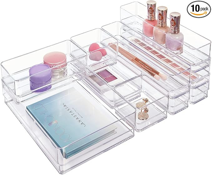 STORi SimpleSort 10-Piece Stackable Clear Drawer Organizer Set | Multi-size Trays | Makeup Vanity... | Amazon (US)