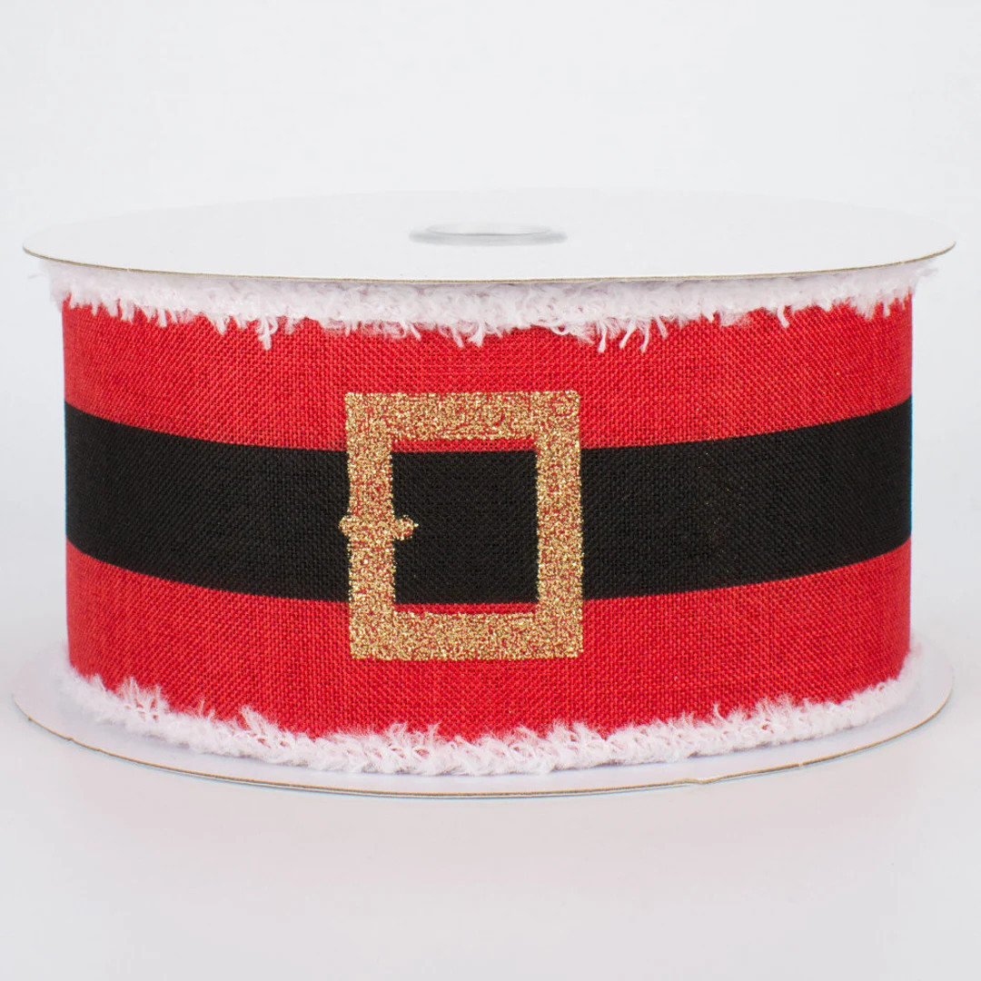 Santa Belt With Snowdrift Edge Wired Ribbon 2.5x10yds - Etsy | Etsy (US)