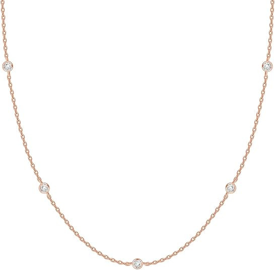 PAVOI 14K Gold Plated Station Necklace | Simulated Diamond BTY Necklace | Womens CZ Chain Necklac... | Amazon (US)