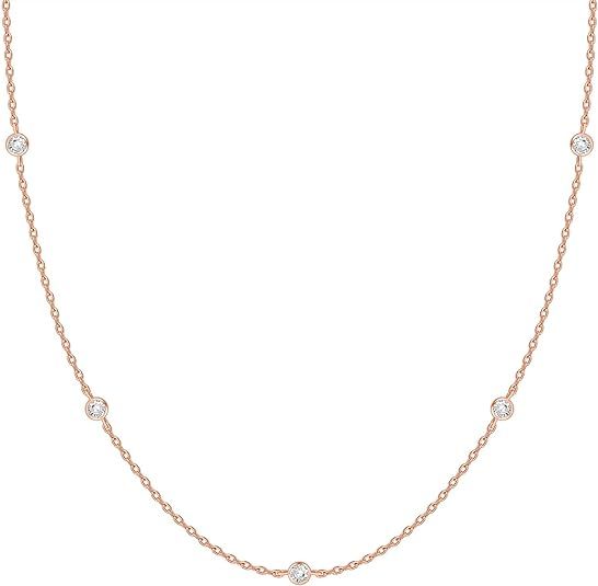PAVOI 14K Gold Plated Station Necklace | Simulated Diamond BTY Necklace | Womens CZ Chain Necklac... | Amazon (US)