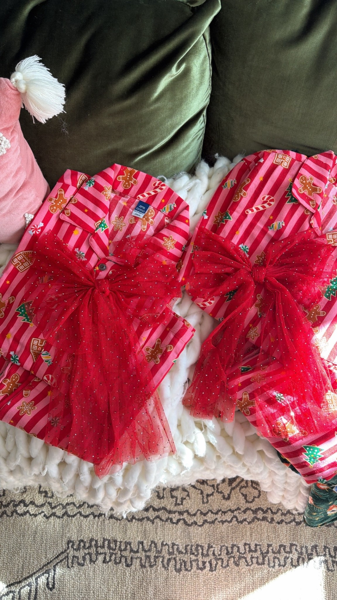 Matching striped pjs and red hair bows! 

#LTKHoliday #LTKSeasonal #LTKFindsUnder50