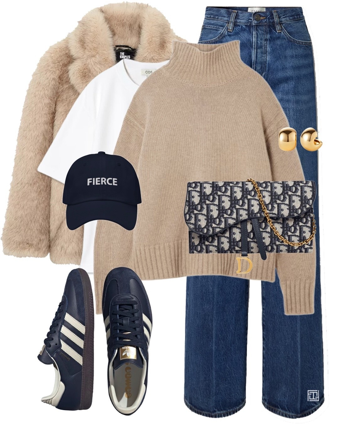 Faux fur jacket mid blue jeans navy adidas samba beige jumper Fierce navy baseball cap casual weekend outfit 

#LTKwinter #LTKeurope #LTKuk