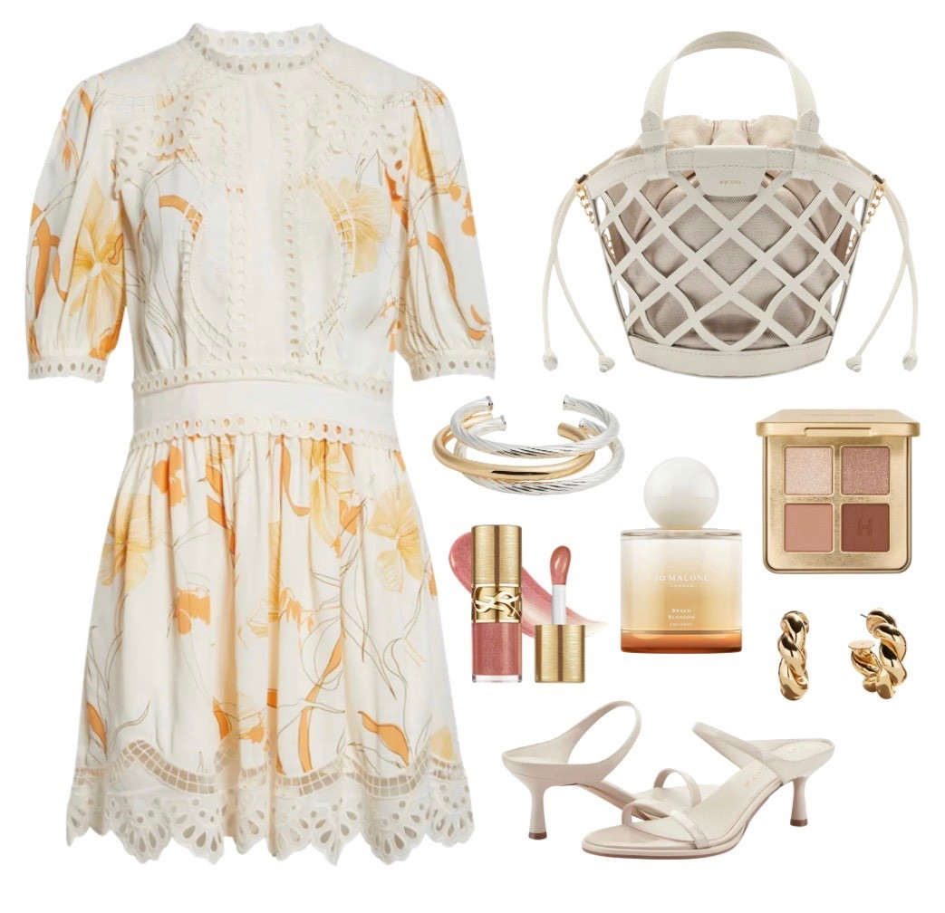 Summer outfit 
Spring outfit 
Floral dress
Dress
White bag
Bangles 
Spring outfit
Shower outfit 

#LTKSeasonal