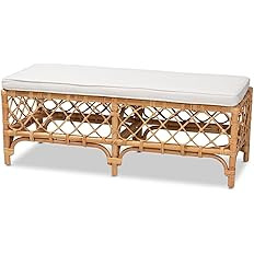 Baxton Studio Bohemian Bench with White and Natural Brown Finish | Amazon (US)