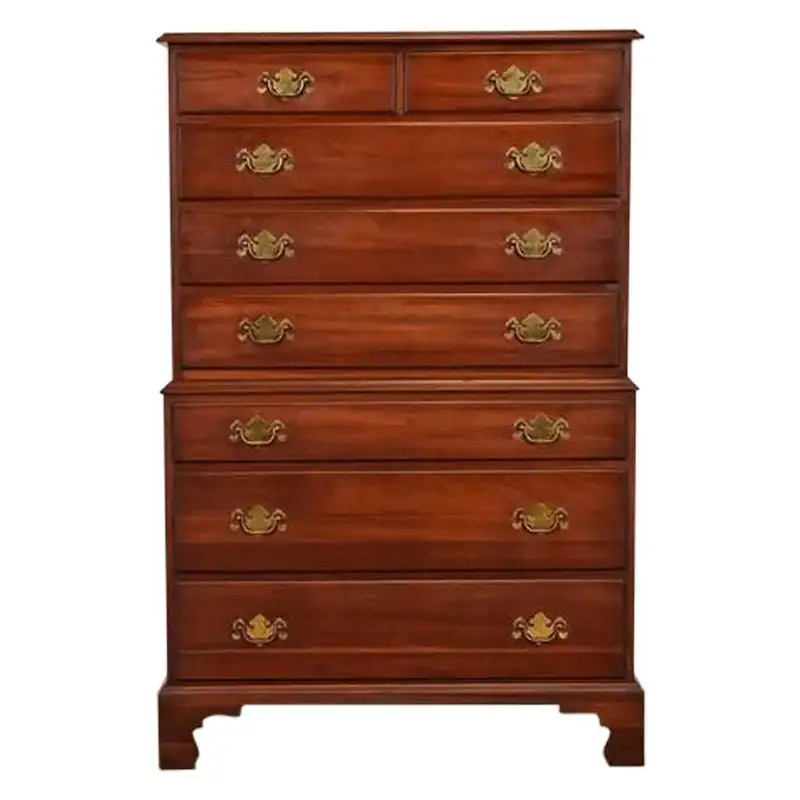 Henkel Harris Georgian Cherry Wood Eight-Drawer Highboy Dresser, Circa 1970s | 1stDibs