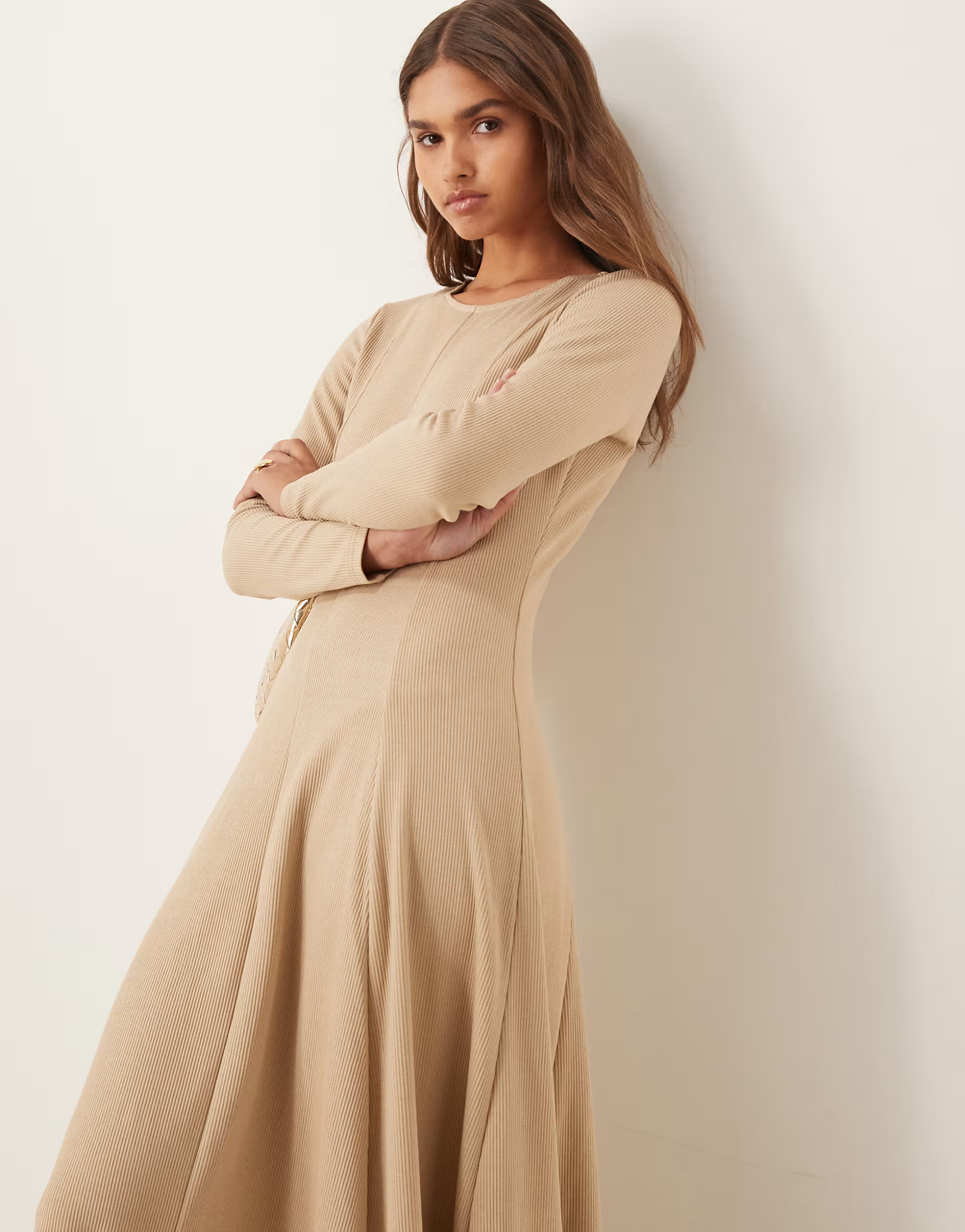Ghospell Kimberley knit midi dress in latte | ASOS (Global)