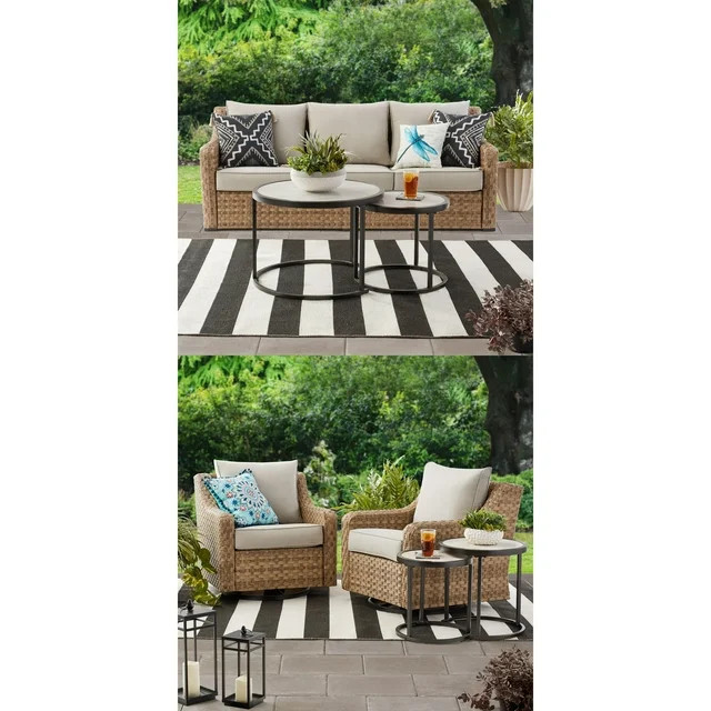 Better Homes & Gardens River Oaks Outdoor 5 Piece Conversation Set, Natural Tan Wicker | Walmart (US)