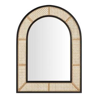 Medium Arched Natural and Black Rattan Cane Mirror (24 in. W x 32 in H) | The Home Depot