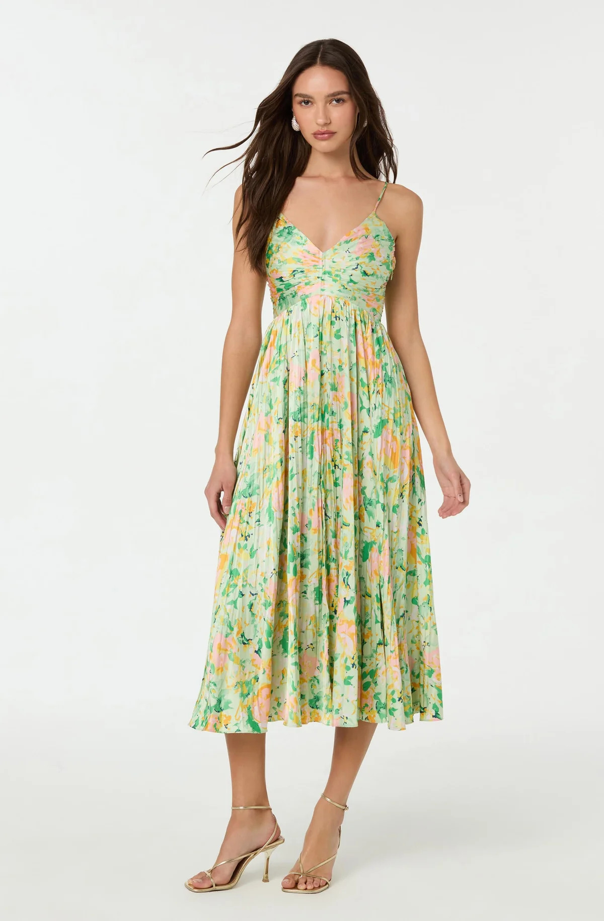 Maeve Pleated Midi Dress: Floral Midi Dress, Sundress, Plisse Dress, Blue Midi, Green Midi, Summe... | ASTR The Label (US)
