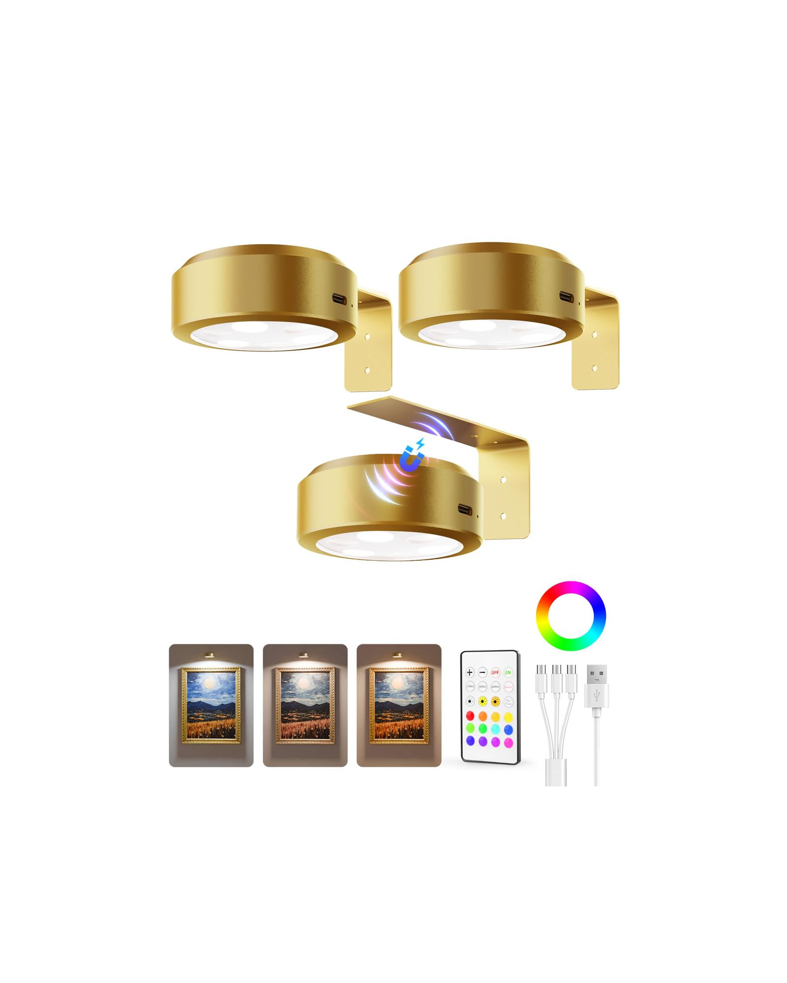 EZVALO Picture Lights for Wall, 2000mAh Rechargeable Battery Magnetic Poster Lights with 3 Color ... | Amazon (US)