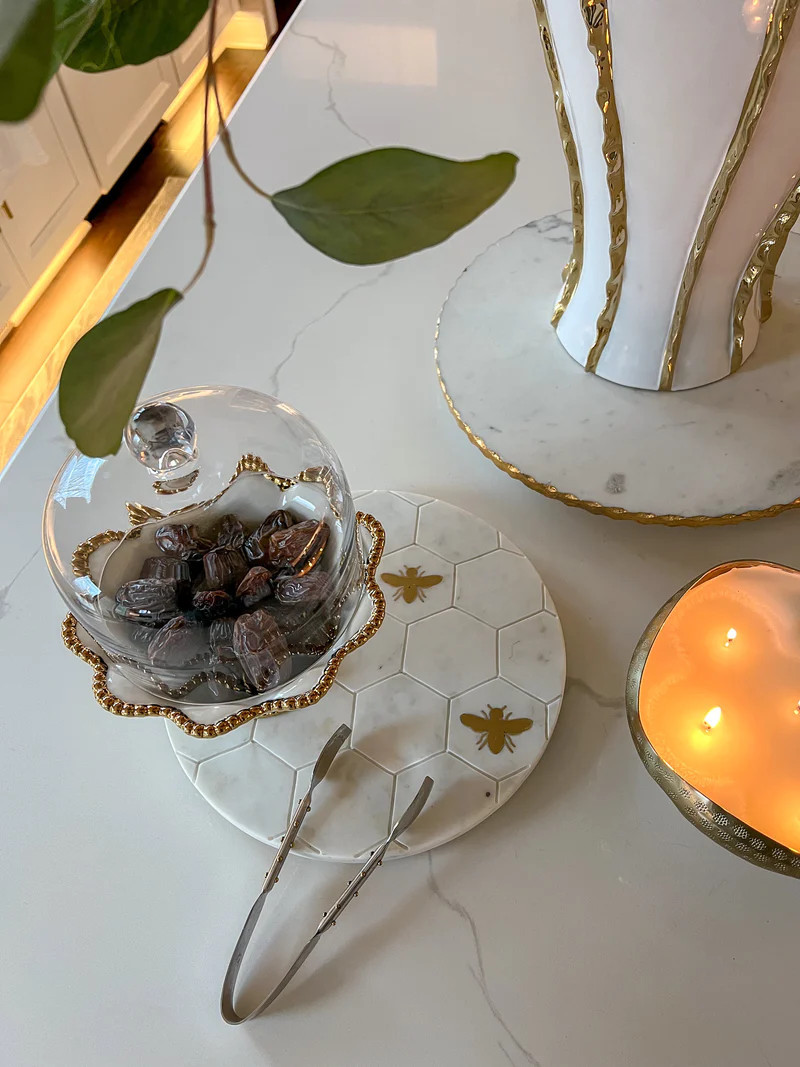 Round Marble Platter with Gold Bees | Inspire Me! Home Decor