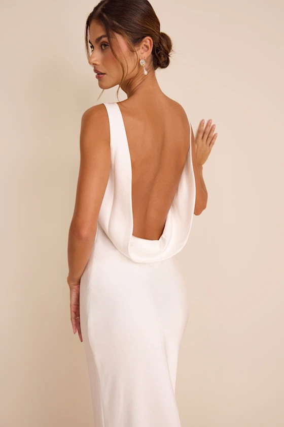 Libby White Satin Cowl Back Maxi Dress | Lulus