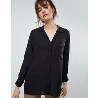 ASOS DESIGN Open Neck Blouse With Oversized Pocket - Black | ASOS ROW