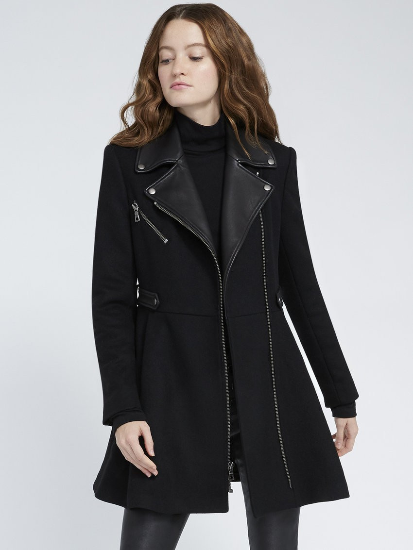 CODY LEATHER DETAIL MIDI COAT | Alice + Olivia | Alice + Olivia