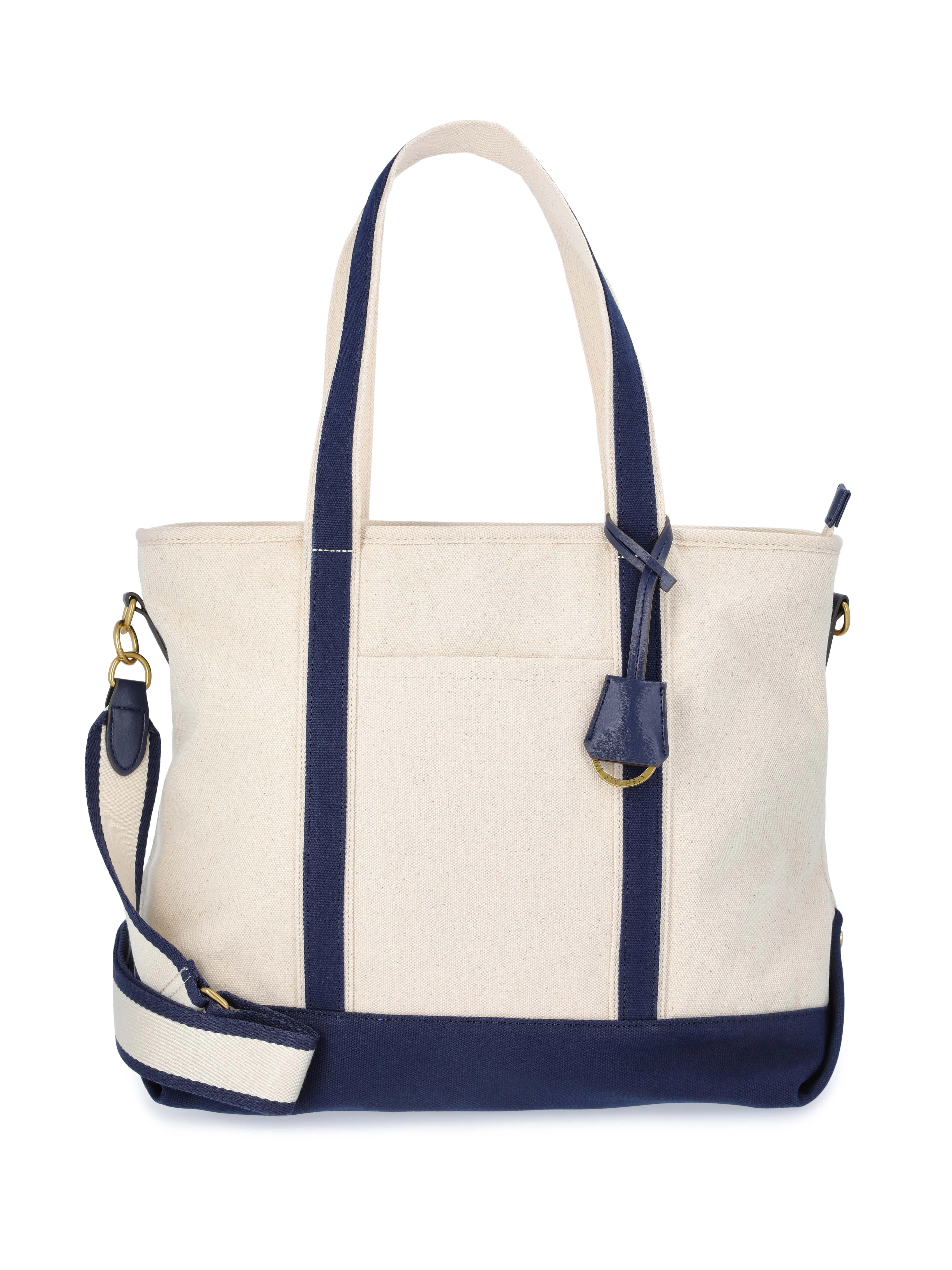 Free Assembly Women's Medium Canvas Tote, Natural/Navy | Walmart (US)
