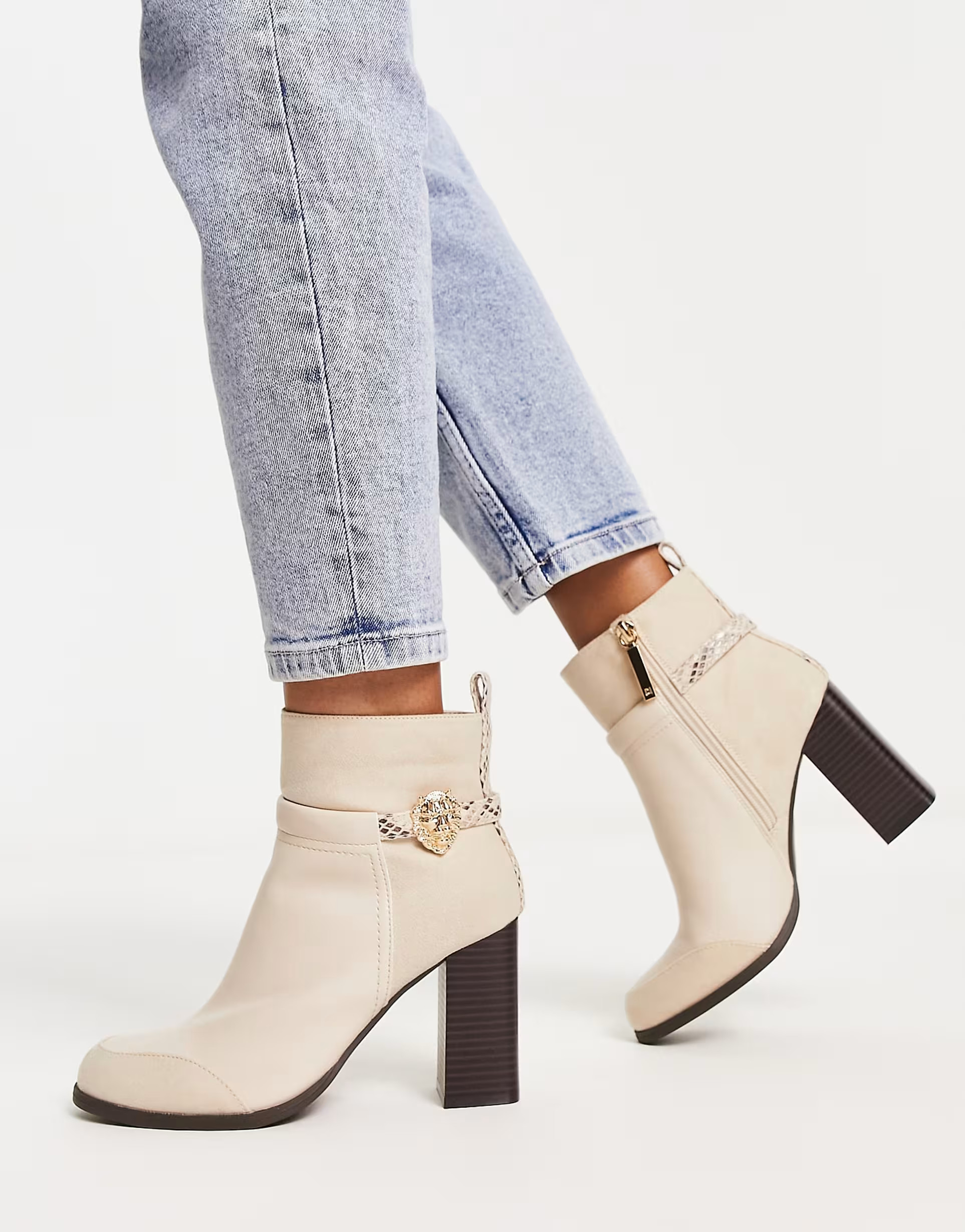 River Island hardware ankle boot in cream | ASOS (Global)
