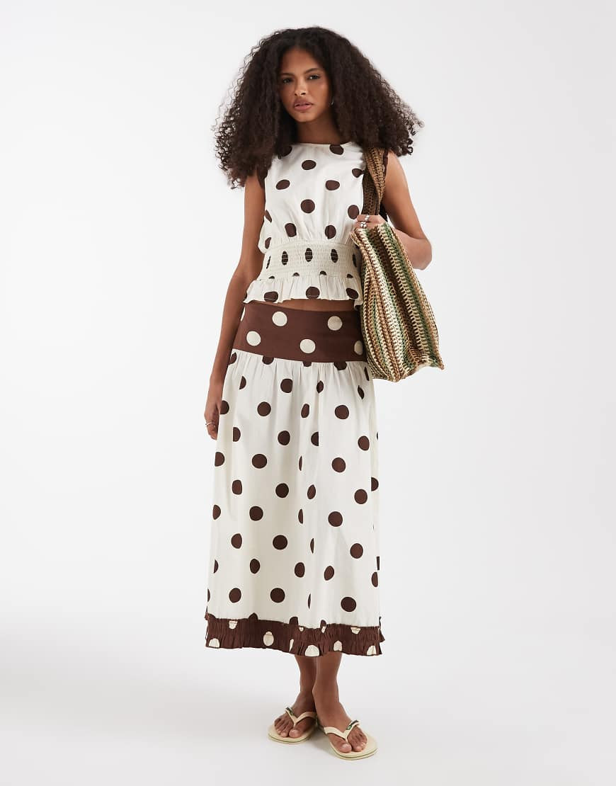 Neon Rose co-ord midi skirt in brown polka dot-Neutral | ASOS (Global)