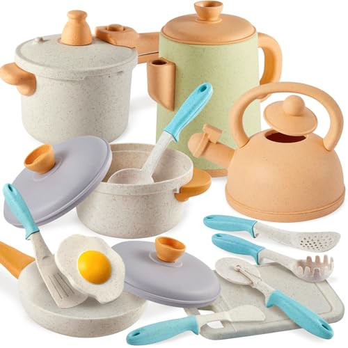 Amazon.com: BUYGER Kids Play Kitchen Pots and Pans Set, Pretend Play Cooking Cookware Accessories... | Amazon (US)