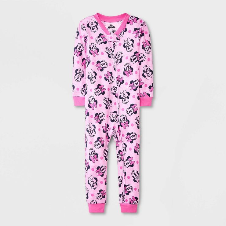 Toddler Girls' Minnie Mouse Snug Fit Union Suit - Pink | Target