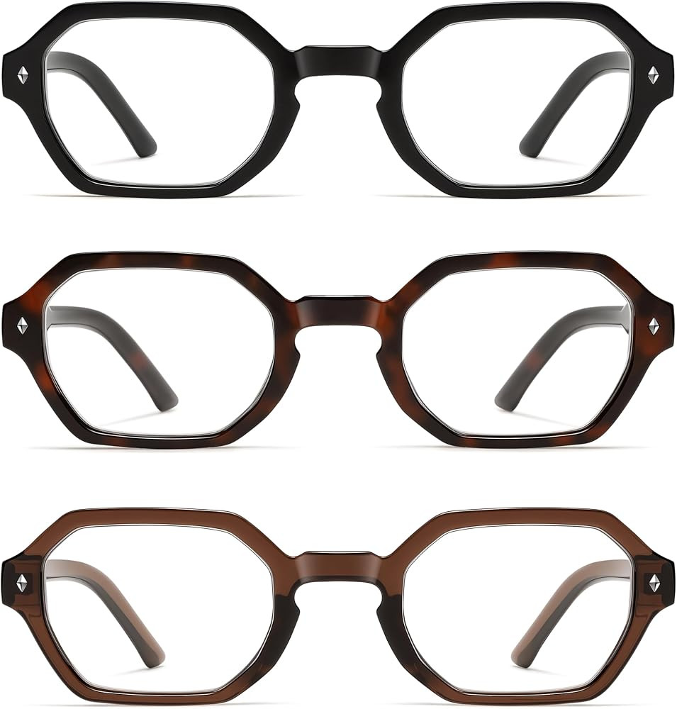 AMOMOMA 3 Pack Rectangle Reading Glasses for Women Retro Blue Light Stylish Computer Reader Frame... | Amazon (US)