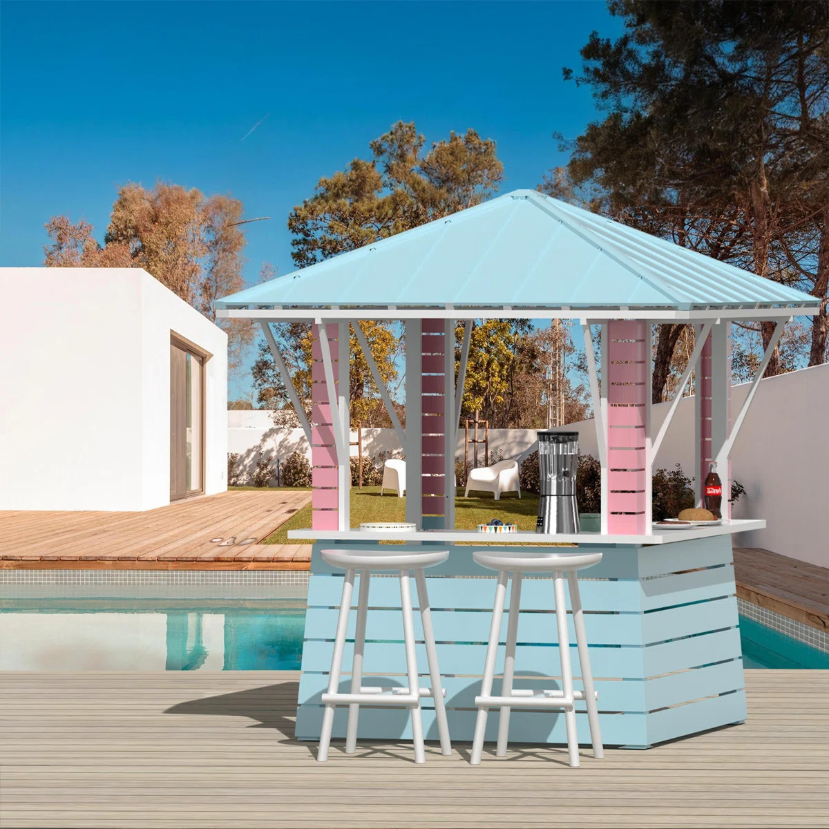 MODERN SHADE OUTDOOR LIVING SPACES Hawaii 8'x8' Galvanized Steel Hardtop  Blue Pink Gazebo Pavili... | Wayfair North America