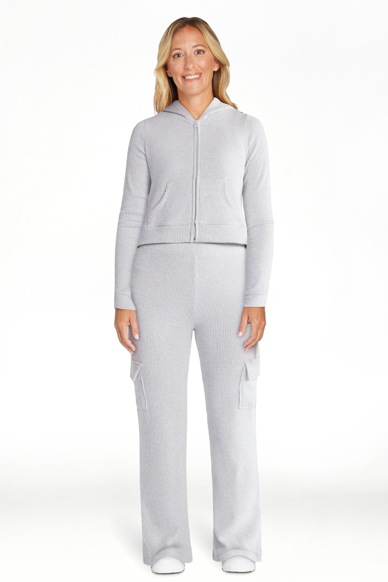 No Boundaries Brushed Ribbed Zip-Up Hoodie and Flare Pants Set, 2-Piece, Women's - Walmart.com | Walmart (US)